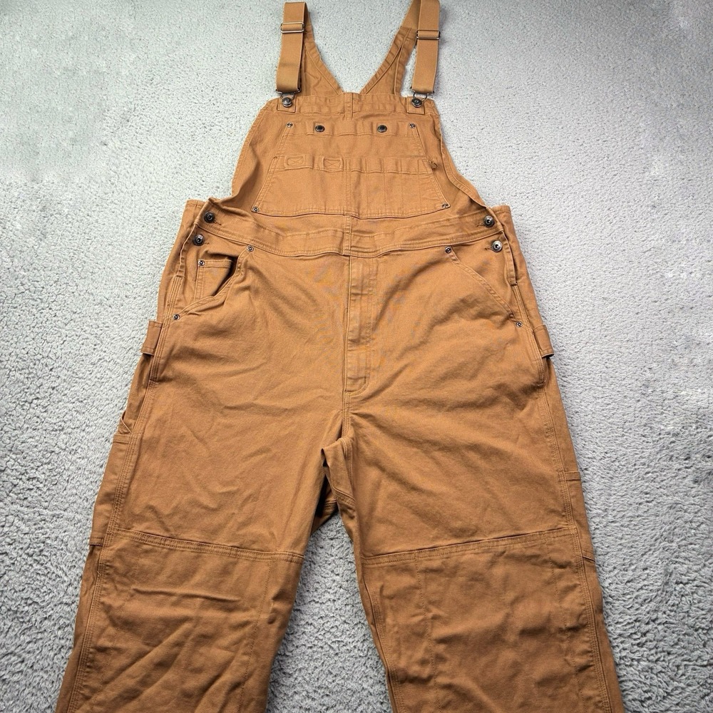 Duluth Trading Co Overalls Men's 38x30 Brown Canvas Bib Double Knee Workwear